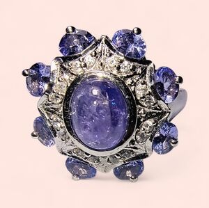 Tanzanite, CZ And Sterling Silver Cocktail Ring